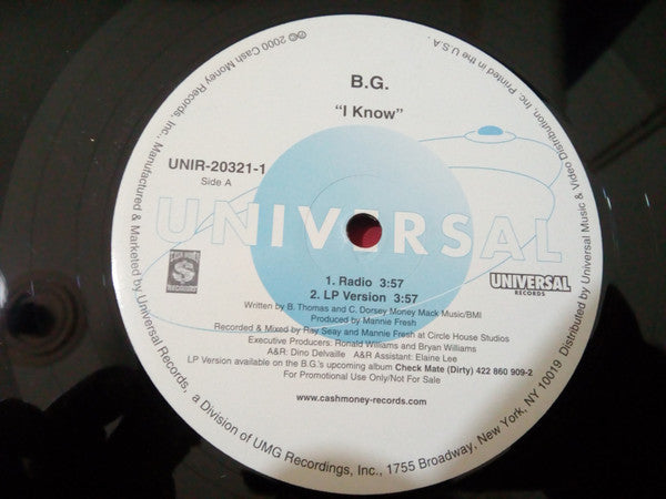 BG - I Know (Vinyl, 12", Promo) Very Good Plus (VG+) / Very Good (VG)