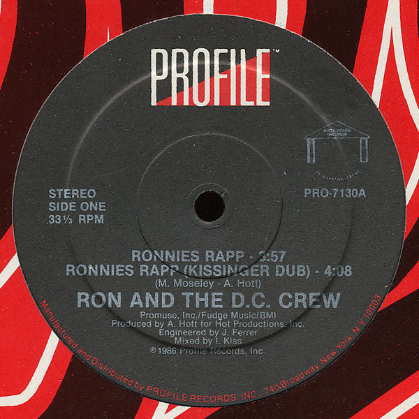 Ron And The D.C. Crew - Ronnies Rapp (Vinyl, 12", 33 ⅓ RPM, Single, Stereo) Very Good Plus (VG+) / Very Good Plus (VG+)