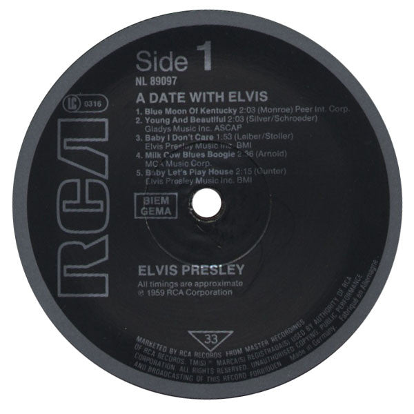 Elvis Presley - A Date With Elvis (Vinyl, LP, Compilation, Reissue, Mono) Very Good Plus (VG+) / Very Good (VG)