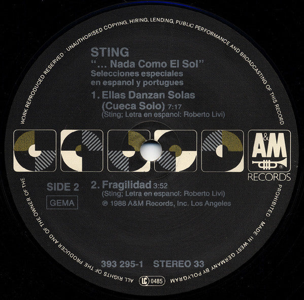 Sting - ...Nada Como El Sol (Selecciones Especiales En Espanol Y Portugues) (Vinyl, LP, Mini-Album, Stereo) Good Plus (G+) / Very Good (VG)