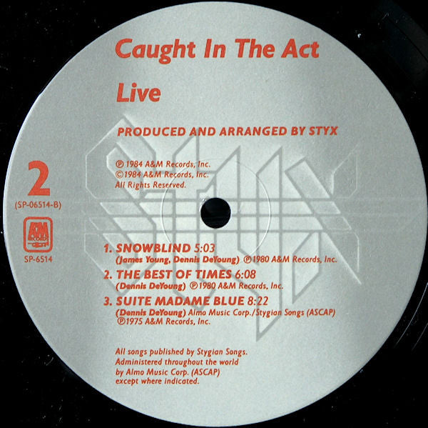 Styx - Caught In The Act Live (2xVinyl, LP, Album) Very Good Plus (VG+) / Good Plus (G+)