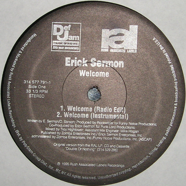 Erick Sermon - Welcome (Vinyl, 12", 33 ⅓ RPM, Single) Very Good Plus (VG+) / Very Good (VG)