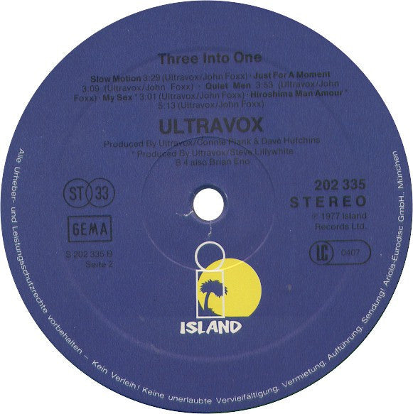 Ultravox - Three Into One (Vinyl, LP, Compilation, Stereo) Very Good (VG) / Very Good (VG)