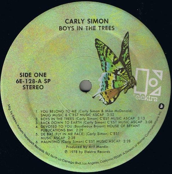 Carly Simon - Boys In The Trees (Vinyl, LP, Album, Stereo) Good Plus (G+) / Good Plus (G+)