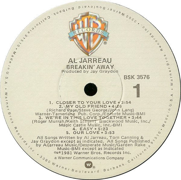 Al Jarreau - Breakin' Away (Vinyl, LP, Album, Stereo) Very Good (VG) / Very Good (VG)