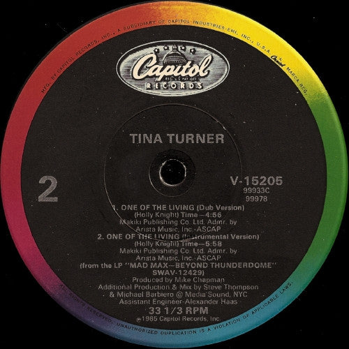 Tina Turner - One Of The Living (Vinyl, 12", Single, 33 ⅓ RPM) Very Good Plus (VG+) / Very Good (VG)
