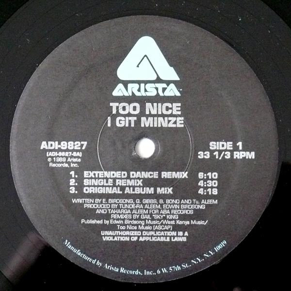 Too Nice - I Git Minze (Vinyl, 12", 33 ⅓ RPM) Very Good Plus (VG+) / No Cover
