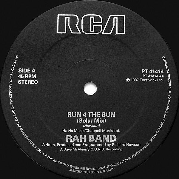 RAH Band - Run 4 The Sun (Vinyl, 12", 45 RPM) Very Good Plus (VG+) / Very Good (VG)