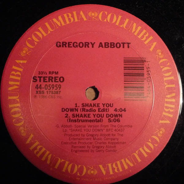 Gregory Abbott - Shake You Down (Vinyl, 12", 33 ⅓ RPM, Stereo) Very Good (VG) / Very Good (VG)