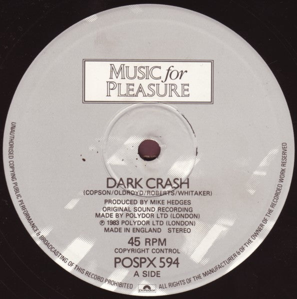 Music For Pleasure - Dark Crash (Vinyl, 12", Single, 45 RPM) Very Good Plus (VG+) / Very Good Plus (VG+)
