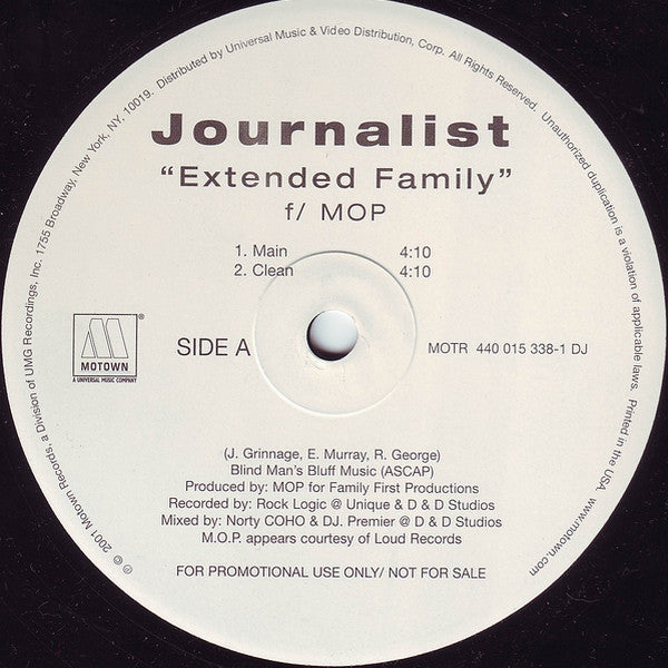 Journalist - Extended Family (Vinyl, 12", Promo, 33 ⅓ RPM) Very Good Plus (VG+) / Very Good Plus (VG+)