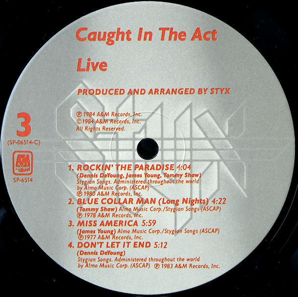 Styx - Caught In The Act Live (2xVinyl, LP, Album) Very Good Plus (VG+) / Good Plus (G+)