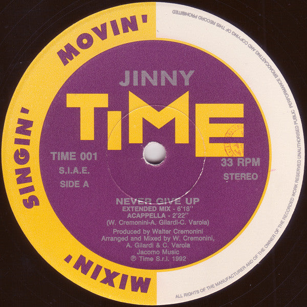 Jinny - Never Give Up (Vinyl, 12", 33 ⅓ RPM, Stereo) Very Good Plus (VG+) / Very Good Plus (VG+)