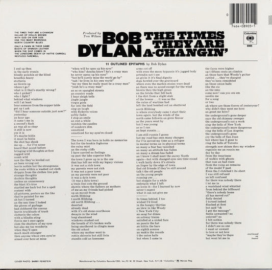 Bob Dylan - The Times They Are A-Changin' (Vinyl, LP, Album, Reissue, Stereo) Very Good (VG) / Very Good Plus (VG+)