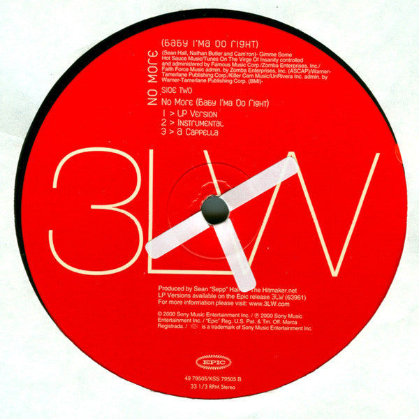 3LW - I Can't Take It (No More) / No More (Baby I'ma Do Right) (Vinyl, 12", 33 ⅓ RPM) Very Good (VG) / Very Good Plus (VG+)