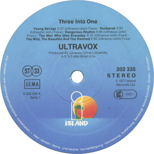 Ultravox - Three Into One (Vinyl, LP, Compilation, Stereo) Very Good (VG) / Very Good (VG)