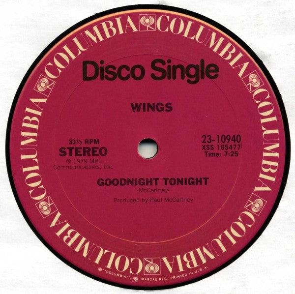 Wings (2) - Goodnight Tonight (Vinyl, 12", Single, 33 ⅓ RPM) Good Plus (G+) / Good Plus (G+)