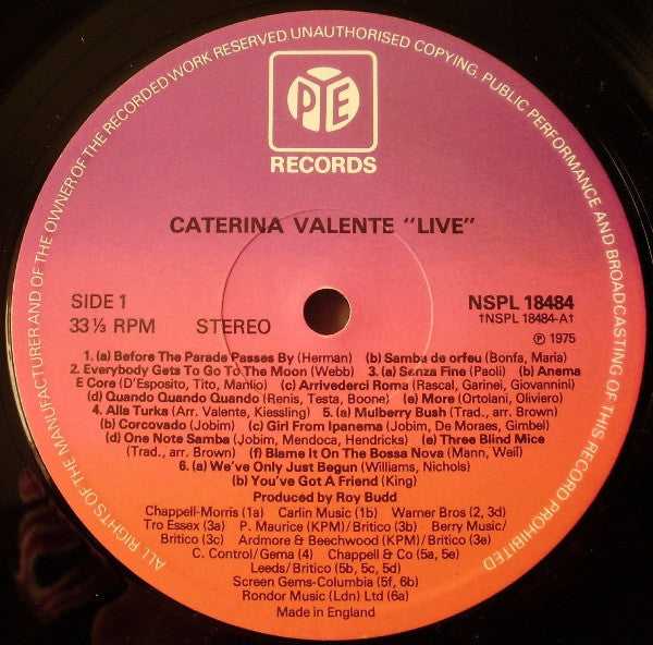 Caterina Valente - The Live Concert Album (Vinyl, LP, Album) Very Good (VG) / Very Good (VG)