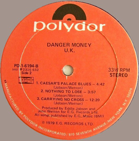 UK (3) - Danger Money (Vinyl, LP, Album) Very Good (VG) / Very Good (VG)