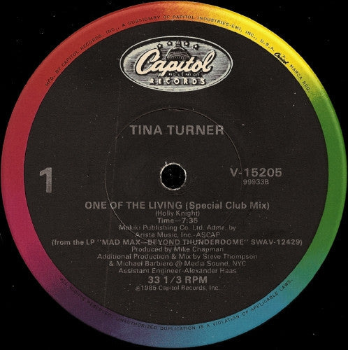 Tina Turner - One Of The Living (Vinyl, 12", Single, 33 ⅓ RPM) Very Good Plus (VG+) / Very Good (VG)