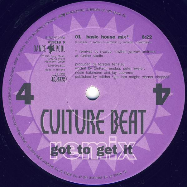 Culture Beat - Got To Get It (Remix) (2xVinyl, 12", 45 RPM) Very Good (VG) / Very Good Plus (VG+)