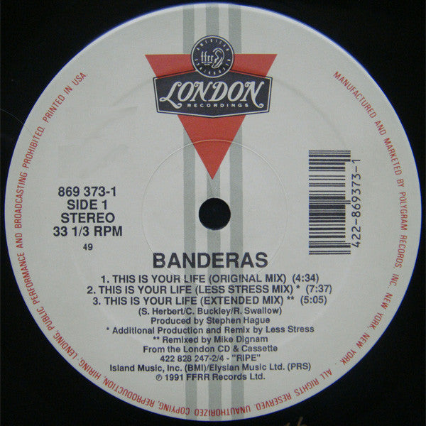 Banderas - This Is Your Life (Vinyl, 12", 33 ⅓ RPM) Good Plus (G+) / Good Plus (G+)