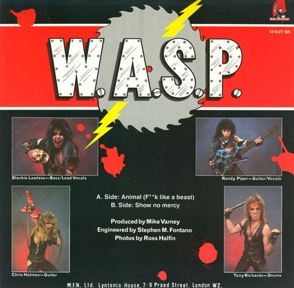 W.A.S.P. - Animal (F**k Like A Beast) (Vinyl, 12", 45 RPM, Single) Very Good (VG) / Good Plus (G+)