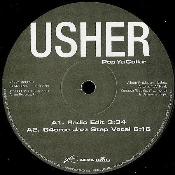 Usher - Pop Ya Collar (12", 33 ⅓ RPM, Single) - Good Plus (G+) / Very Good (VG)