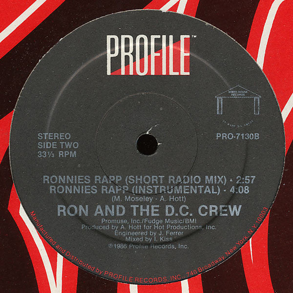 Ron And The D.C. Crew - Ronnies Rapp (Vinyl, 12", 33 ⅓ RPM, Single, Stereo) Very Good Plus (VG+) / Very Good Plus (VG+)