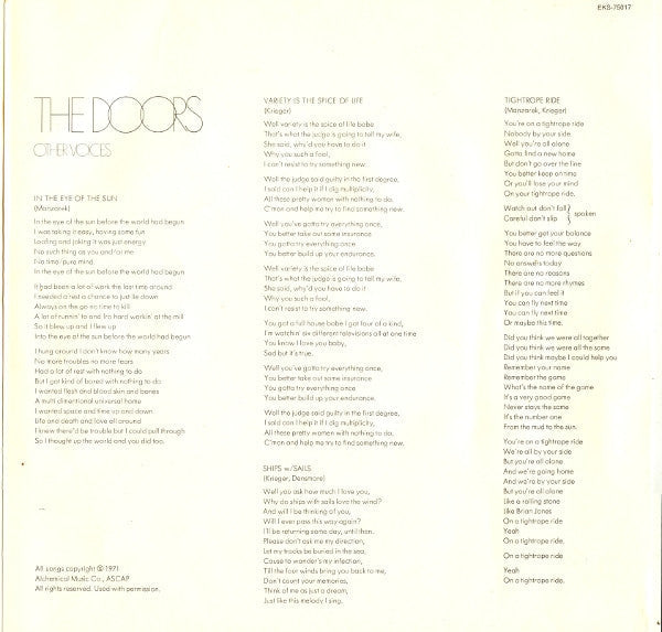 The Doors - Other Voices (Vinyl, LP, Album, Stereo)