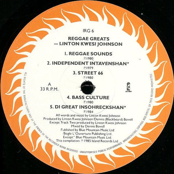Linton Kwesi Johnson - Reggae Greats (Vinyl, LP, Album, Compilation)