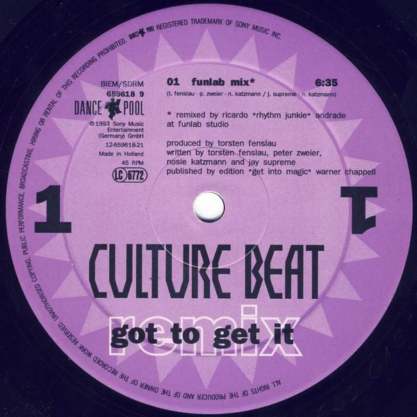 Culture Beat - Got To Get It (Remix) (2xVinyl, 12", 45 RPM) Very Good (VG) / Very Good Plus (VG+)