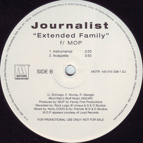 Journalist - Extended Family (Vinyl, 12", Promo, 33 ⅓ RPM) Very Good Plus (VG+) / Very Good Plus (VG+)