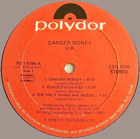 UK (3) - Danger Money (Vinyl, LP, Album) Very Good (VG) / Very Good (VG)