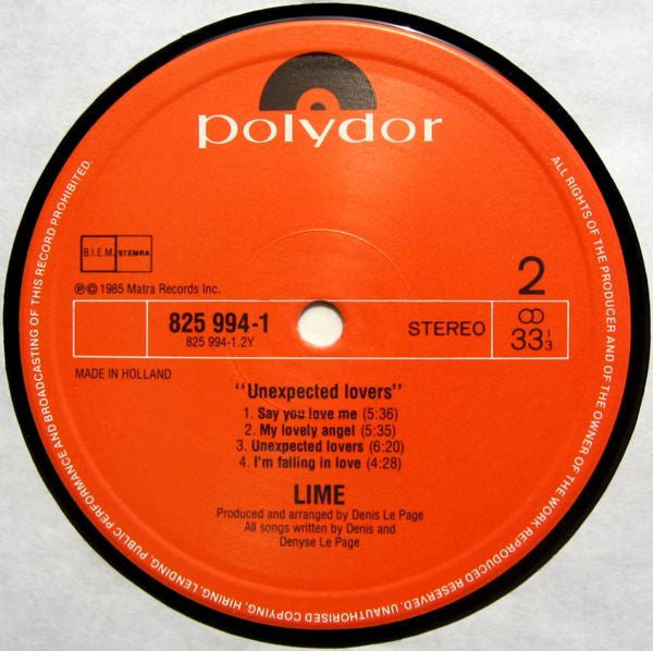 Lime (2) - Unexpected Lovers (Vinyl, LP, Album, Stereo) Very Good (VG) / Very Good (VG)