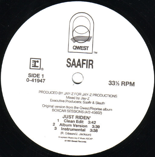 Saafir - Just Riden' (Vinyl, 12", 33 ⅓ RPM) Good Plus (G+) / Good Plus (G+)