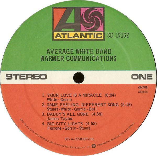 Average White Band - Warmer Communications (Vinyl, LP, Album, Stereo) Very Good (VG) / Very Good (VG)