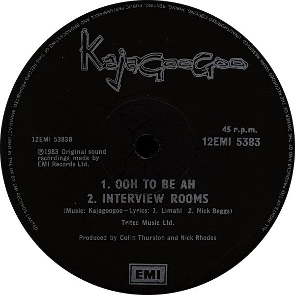 Kajagoogoo - Ooh To Be Ah (The Construction Mix) (Vinyl, 12", 45 RPM, Single) Very Good Plus (VG+) / Very Good (VG)