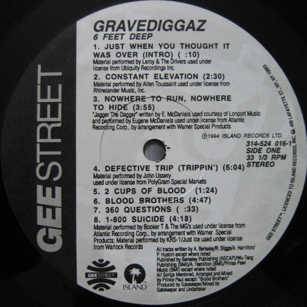 Gravediggaz - 6 Feet Deep (Vinyl, LP, Album, Stereo) Very Good (VG) / Good Plus (G+)