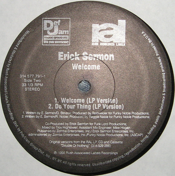 Erick Sermon - Welcome (Vinyl, 12", 33 ⅓ RPM, Single) Very Good Plus (VG+) / Very Good (VG)
