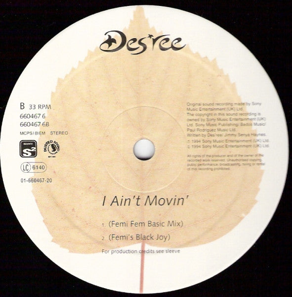 Des'ree - I Ain't Movin' (Vinyl, 12", 33 ⅓ RPM) Good Plus (G+) / Very Good Plus (VG+)