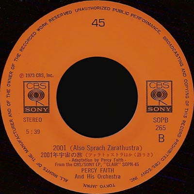 Percy Faith & His Orchestra - Enter The Dragon / 2001 (Also Sprach Zarathustra) (Vinyl, 7", 45 RPM, Single) Very Good Plus (VG+) / Very Good (VG)