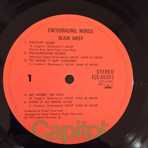 Black Sheep (5) - Encouraging Words (Vinyl, LP, Album, Stereo) Very Good Plus (VG+) / Very Good Plus (VG+)