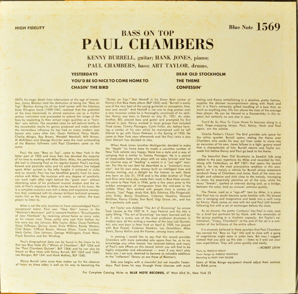 Paul Chambers Quartet - Bass On Top (Vinyl, LP, Album, Limited Edit...