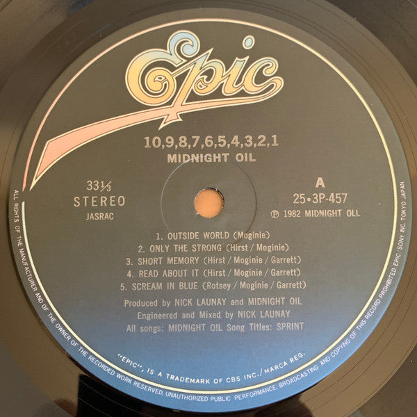 Midnight Oil - 10, 9, 8, 7, 6, 5, 4, 3, 2, 1 (Vinyl, LP, Album, Stereo) Very Good (VG) / Very Good Plus (VG+)