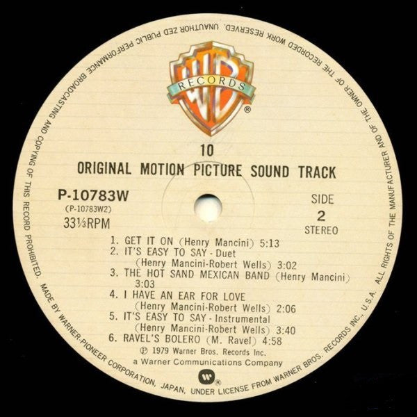 Henry Mancini - "10" (Original Motion Picture Sound Track) (Vinyl, LP, Album) Very Good (VG) / Very Good (VG)