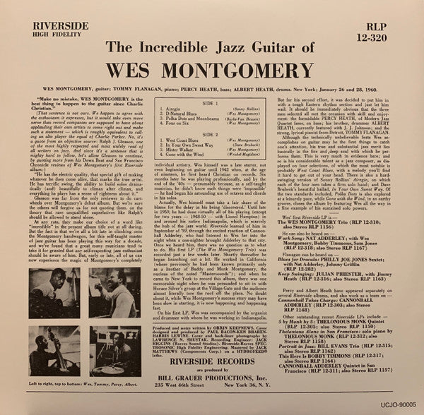 Wes Montgomery - The Incredible Jazz Guitar Of Wes Montgomery (Vinyl, LP, Album, Reissue) Very Good Plus (VG+) / Very Good Plus (VG+)