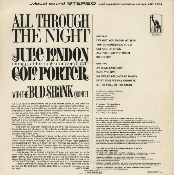 Julie London - All Through The Night (Vinyl, LP, Album, Reissue, Stereo) Very Good (VG) / Very Good Plus (VG+)