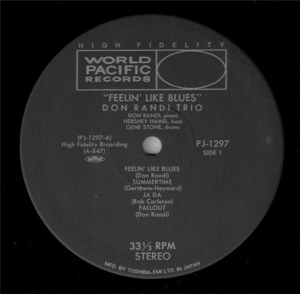 Don Randi Trio - Feelin' Like Blues (Vinyl, LP, Album, Reissue, Stereo) Very Good Plus (VG+) / Very Good Plus (VG+)