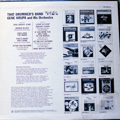 Gene Krupa And His Orchestra - That Drummer's Band (Vinyl, LP, Compilation, Stereo, Remastered) Very Good Plus (VG+) / Very Good Plus (VG+)